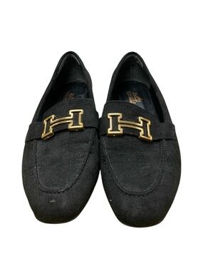 N/a Black Suede Women's Loafers with Gold Accent S8.5